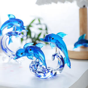 Decorazioni da Scrivania in Stile Europeo, Graziose Statuette di Delfini Blu Oceano in Vetro di Murano Lavorato a Mano - Product Image 4