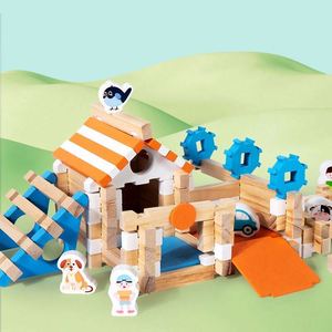 Ensemble de construction polyvalent DIY : Planches de construction, jouet de construction comprenant 114 blocs en bois, jouet éducatif STEM - Product Image 1