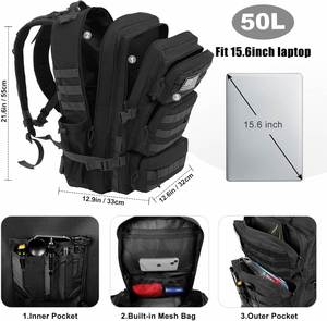 Mochila Táctica de 50L, Unisex, para Adultos, Sistema Molle, para 3 Días, Resistente al Agua, para Senderismo - Product Image 3