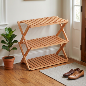 Étagère de rangement pour chaussures en bois de radiata naturel – Étagère d'entrée pliable à 2/3/4 niveaux avec un design en bois robuste - Product Image 1