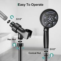Pomme de douche à main haute pression entièrement noire à 9 réglages avec douchette de lavage arrière avec tuyau et support