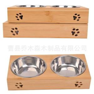 Estación de Alimentación para Mascotas de Cerámica y Bambú, Doble Tazón Elevado para Gatos con Diseño de Huella de Pata - Product Image 2