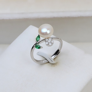 S925 Silver Open Female Leaf <b>Ring</b> Adjustable DIY <b>Pearl</b> Accessories for Sizes 5-6 2698 - Product Image 1