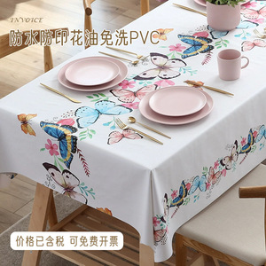 Nappe rectangulaire en PVC imprimée, imperméable, pour usage domestique, avec motif papillons et fleurs, pour couvrir la table à manger - Product Image 5
