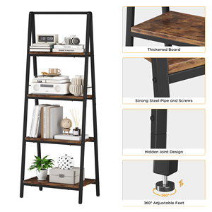Estantería Escalonada de 4 Niveles, Librería Rústica Industrial con Estructura de Madera y <span class=keywords><strong>Metal</strong></span>, Estante de Almacenamiento que Ahorra Espacio, Soporte Alto y Estrecho para Plantas - Product Image 5