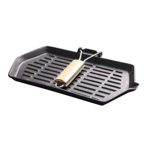 Voorgekruide gietijzeren vierkante grillpan met inklapbaar, afneembaar handvat, inductie vierkante pan, buitenkookgerei voor kamperen - Product Image 2