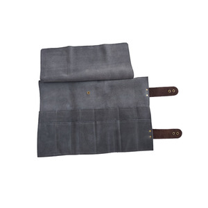 Bolsa de herramientas de peluquería de cuero genuino personalizada, bolsa de almacenamiento de herramientas de maquillaje plegable multifuncional, estuche de cuero para herramientas. - Product Image 1
