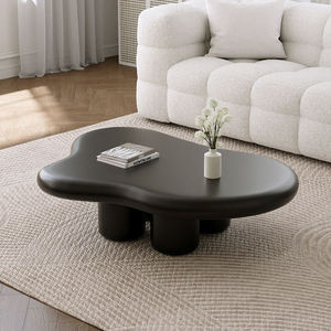 Tavolino da Caffè Moderno Artistico con Piano <span class=keywords><strong>Opaco</strong></span> Bianco Crema a Forma di Nuvola Organica e Gambe Cilindriche Nere per la Casa - Product Image 3