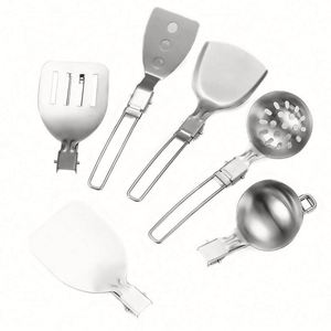 Ensemble d'ustensiles de cuisine portables 6 pièces en acier inoxydable 304 écologique pour camping en extérieur, spatule de cuisson, spatule à frire, ustensiles de table pliables - Product Image 3