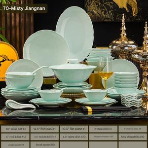Nouvel ensemble d'assiettes et de bols de style chinois <span class=keywords><strong>Vaisselle</strong></span> ménagère Lotus en relief céladon à Phnom Penh - Product Image 6