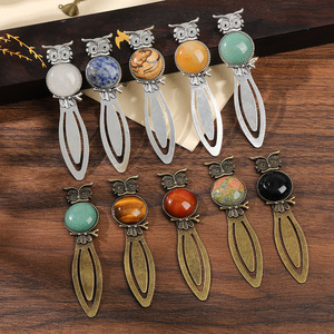 หินธรรมชาติคริสตัลอาเกตวินเทจอัลลอยด์ฝังอัญมณีทำด้วยมือบุ๊คมาร์ค รุ่น 1193 เครื่องเขียน DIY อุปกรณ์การเรียนรู้ - Product Image 1