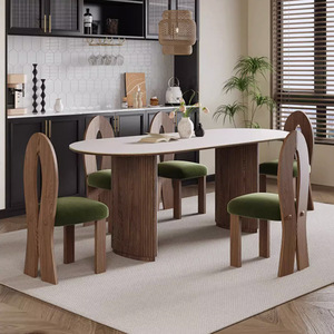 Set di <span class=keywords><strong>tavolo</strong></span> da pranzo in pietra sinterizzata retrò 6 posti mobili <span class=keywords><strong>per</strong></span> sala da pranzo <span class=keywords><strong>rettangolare</strong></span> legno massello legno frassino ovale <span class=keywords><strong>tavolo</strong></span> da pranzo e sedia - Product Image 4