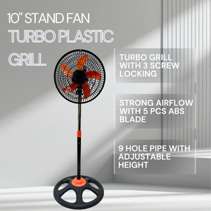 10 Inch Turbo Grill 5 Plastic Blade 110V <b>Air</b> <b>Cooling</b> Stand <b>Fan</b> Floor Installation - Product Image 6