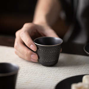 Handcrafted Ceramic <b>Teacup</b> Cylinder Shape Silver Black Ancient Style For Pu'er Tea Individual Master Cup Dehua County New - Product Image 3