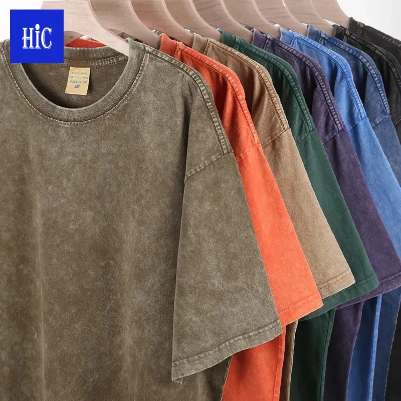 HIC Custom Oversized Vintage T-Shirt for Unisex High Quality Washed Plain Cotton O-Neck Men's Tees