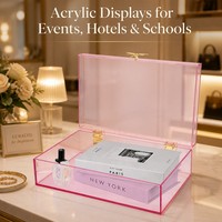 Boîte de rangement rectangulaire en acrylique transparent rose moulée par injection sur mesure, avec boucle métallique, capacité 35L, pour cadeaux et bijoux