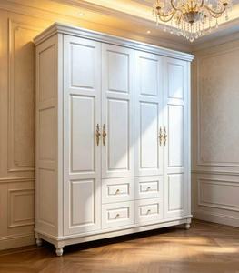 Traditional <b>White</b> Wardrobe with Raised Panel Doors and Brass Handles, 2 Drawers, Freestanding Bedroom <b>Storage</b> <b>Cabinet</b> - Product Image 2