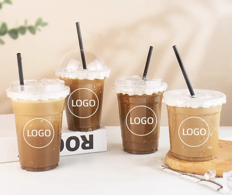 पार्टी के लिए 16 ऑउंस प्लास्टिक कप पीईटी कोल्ड ड्रिंक कॉफी बोबा कप डिस्पोजेबल प्लास्टिक कप के लिए ढक्कन के साथ