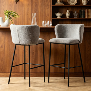 Taburete de <span class=keywords><strong>Bar</strong></span> Moderno de Tela Bouclé Beige con Estructura de Metal Negro, Silla Alta para Barra de Cocina, Cafetería, <span class=keywords><strong>Bistro</strong></span>, Hogar, Muebles Comerciales - Product Image 1