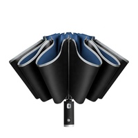 Nouveau parapluie inversé entièrement automatique pour voiture, avec lampe torche LED, parapluie pliable avec bande réfléchissante