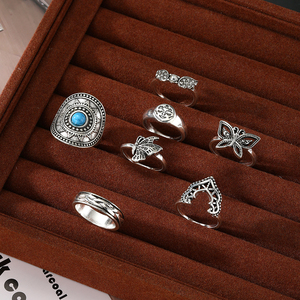 2026 7pcs Vintage Finger Jewelry Kit Women Face Crown Tiara Wing Turquoise <b>Ring</b> <b>Set</b> - Product Image 6