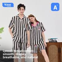 Ensemble de pyjama respirant en Lyocell certifié écologique avec taille élastique, motif imprimé personnalisé à rayures, short pour couple