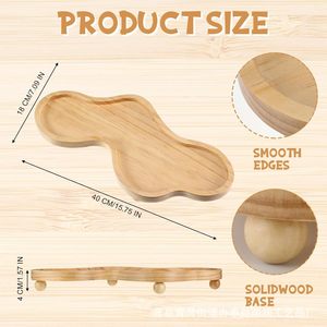Solid Wood Irregular <b>Tray</b> 2-3 Compartments Natural Color Standing Type Desktop <b>Storage</b> For Cosmetics Jewelry Tea Snacks Display - Product Image 4
