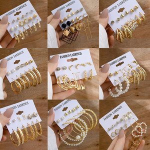 Ensemble de boucles d'oreilles Vintage géométriques en or pour femmes, boucles d'oreilles rondes en <span class=keywords><strong>perles</strong></span> pour femmes, Brincos tendance 2022, bijoux cadeaux féminins - Product Image 6