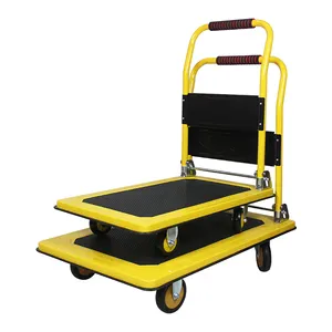 Iron Yellow Folding 4 Wheels 400kg Heavy Capacity Flat Bed HAND CART Trolley Low Bed Platform Trailer