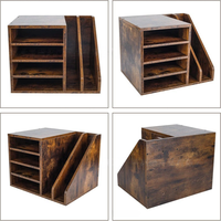 Organizador de Escritorio Rústico de Madera con Bandeja para Papel de 4 Niveles y Portadocumentos para Carpetas, Cuadernos y Organización del Espacio de Trabajo