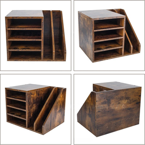 Organisateur <span class=keywords><strong>de</strong></span> <span class=keywords><strong>bureau</strong></span> en bois rustique avec plateau à papier à 4 niveaux et porte-documents, classeurs, carnets pour l'organisation du <span class=keywords><strong>bureau</strong></span> - Product Image 3