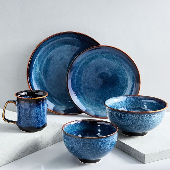 Modern Japanese Plates And Bowls Cherry Blossom Blue Porcelain