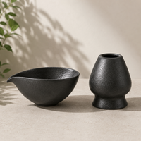 Ensemble de bols à matcha avec logo personnalisé, ensemble de thé en céramique noire mate avec support pour fouet, cuillère en bambou, boîte cadeau pour cérémonie du thé