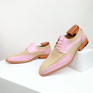 2026 Men's Business Leather Shoes Color <b>Block</b> Dress Shoes Square Toe Lace-up Casual Shoes for Men - Product Image 1