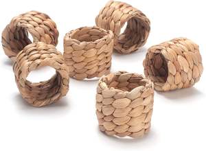 수제 물히아신스 보헤미안 냅킨 링, 크리스마스 테이블 장식용 빈티지 농가풍 라탄 냅킨 링 - Product Image 4