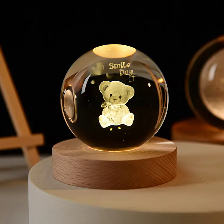 Hot selling customizable luminous crystal ball night light ornaments desktop ornaments birthday gifts