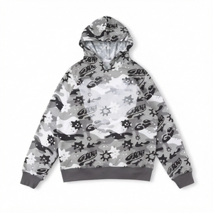 Sudadera con estampado de dibujos animados en camuflaje gris, chaqueta unisex con cremallera estilo streetwear - Product Image 1