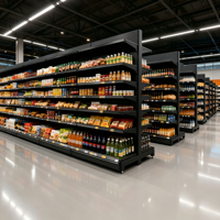 Étagères de supermarché en acier sur mesure, couleur et taille personnalisées, rayonnages métalliques double face pour magasins de détail, présentoirs de supermarché, équipements de magasin