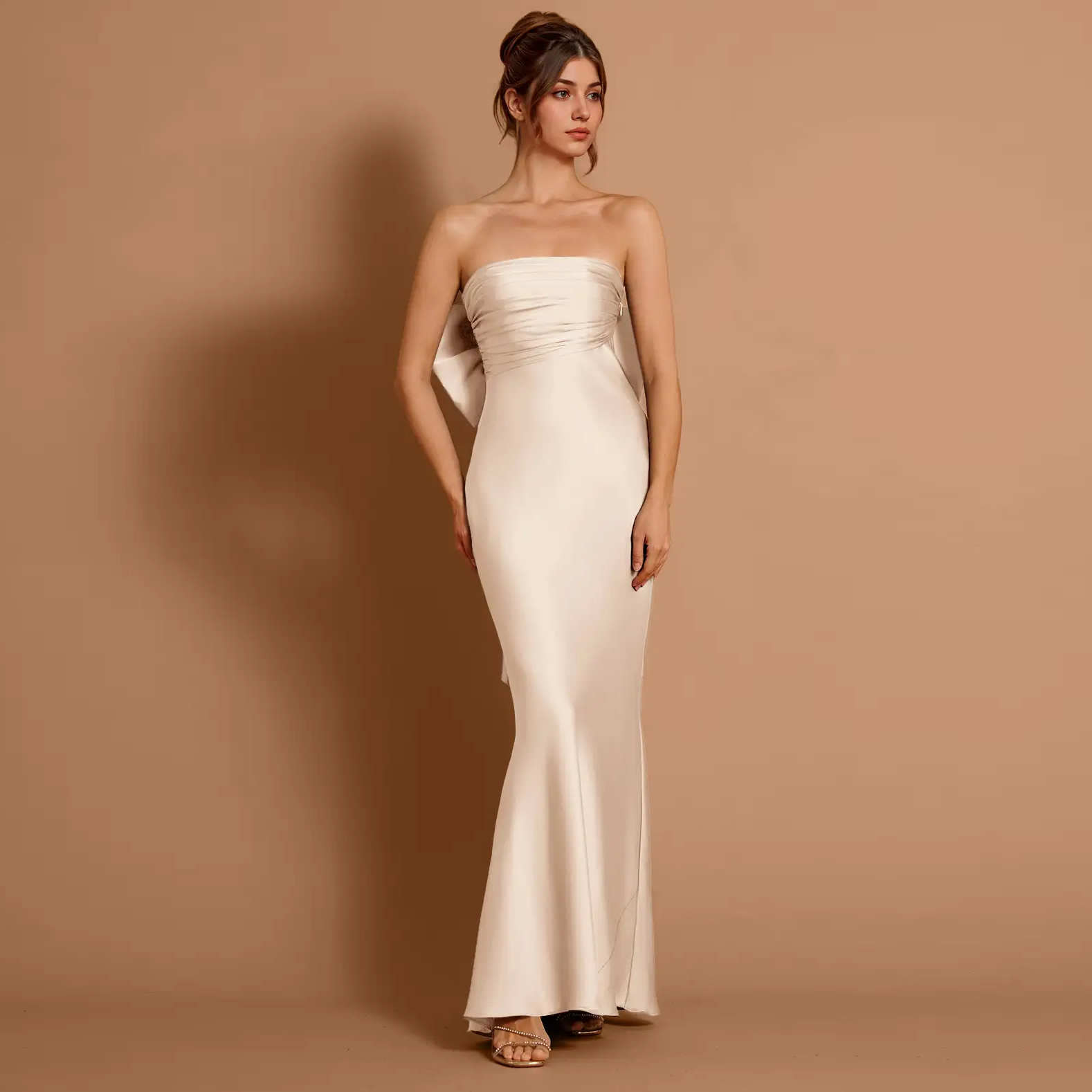 cream maxi evening dress Satin Structured Column Maxi Dress - Cream