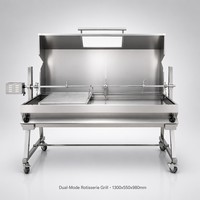 Gril rotissoire double brûleur au charbon et au gaz, rôtissoire à double combustible pour agneau et cochon entiers, machine à souvla en inox