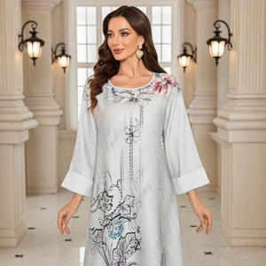 Vestido Largo Informal con Estampado y Cuentas con Incrustaciones de Diamantes, Estilo Europeo Americano, Abaya para Mujeres Musulmanas - Product Image 2