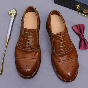 Zapatos de cuero grabados, zapatos de negocios Goodyear Welt para hombre, zapatos Oxford de cuero versátiles británicos hechos a mano para boda - Product Image 6