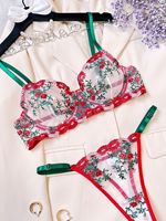Groothandel Geborduurde Beugel Bh Mesh Doorzichtige String Sexy Lingerie Tweedelige Set