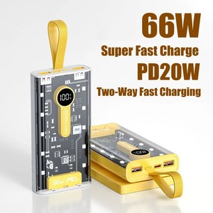 Banco de energía transparente 20000mAh Cable incorporado 66W Cargador de teléfono portátil de carga súper rápida Batería externa Batería <span class=keywords><strong>auxiliar</strong></span> - Product Image 5