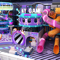 Parque de jeux pour enfants intérieur personnalisé sur le thème cyberpunk, équipement de terrain de jeux intérieur pour enfants avec grand parc de trampolines
