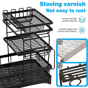 सिंक के ऊपर 3 टीयर रसोई स्टील प्लेट डिश और कटोरे डिलर सुखाने भंडारण आयोजक रैक सिंक के लिए बर्तन धारक के साथ - Product Image 4