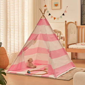Tente de jeu pour enfants en toile et en bois, maison de jeu pop-up de style <span class=keywords><strong>tipi</strong></span>, jouet sportif pour enfants, tentes avec décorations et <span class=keywords><strong>tapis</strong></span> - Product Image 3