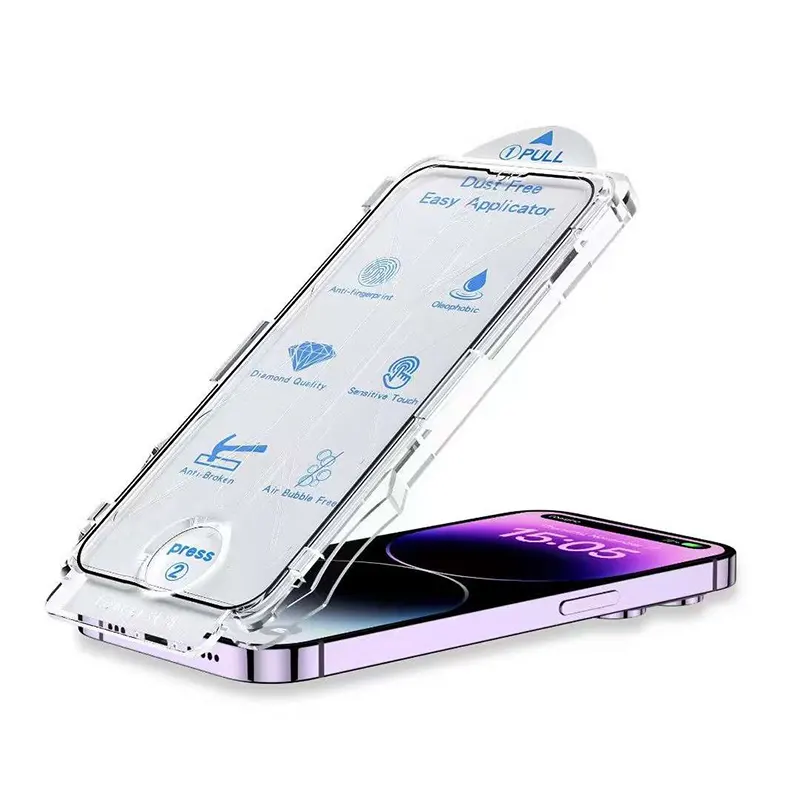 2023 protecteur d'écran en verre trempé pour Iphone 12 11 14 Pro Max Film de couverture complète sans poussière ajustement facile avec cadre d'installation