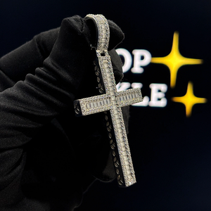 Premium Iced <b>Cross</b> <b>Pendant</b> 925 Sterling Silver Gold Plated Moissanite Necklace Charm Hip Hop Religious Fashion Jewelry - Product Image 1