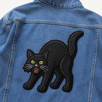 Patch brodé chat noir personnalisé en tissu chenille 3D thermocollant, badge de gilet haute densité, faible MOQ avec motifs alphabet et fleurs
